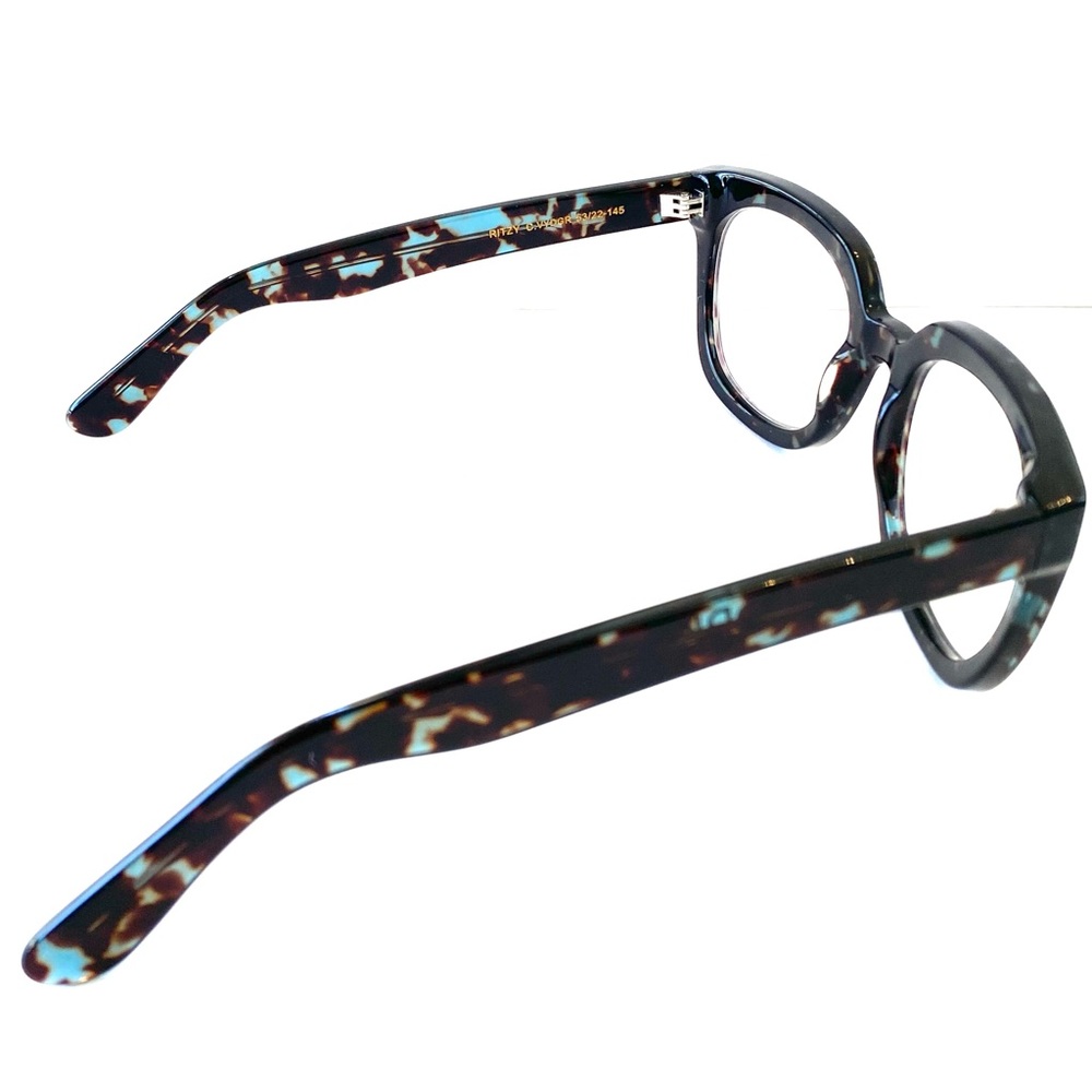 Vint & York “Ritzy” Eyeglass Frames Dark Brown Tortoise & Turquoise Blue - Picture 11 of 16